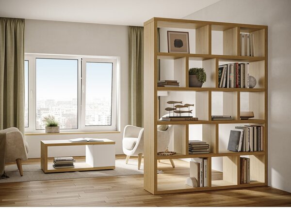 Bibliotecă în culoare naturală cu aspect de lemn de stejar 150x198 cm Berlin – TemaHome