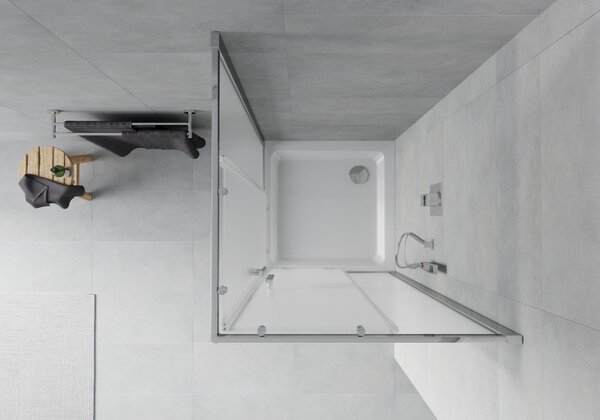 Cabină de duș pătrată Mexen Rio 90 x 90 cm, sticlă 6 mm, sticlă mată, profil crom + cadă de duș subțire 5 cm, 860-090-090-01-30-4010