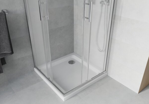 Cabină de duș pătrată Mexen Rio 90 x 90 cm, sticlă 6 mm, sticlă mată, profil crom + cadă de duș subțire 5 cm, 860-090-090-01-30-4010