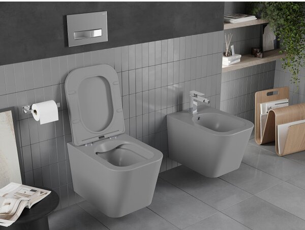 Mexen Teo WC Rimless cu scaun toaleta slim, duroplast, gri deschis mat, 30854061