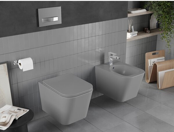 Mexen Teo WC Rimless cu scaun toaleta slim, duroplast, gri deschis mat, 30854061