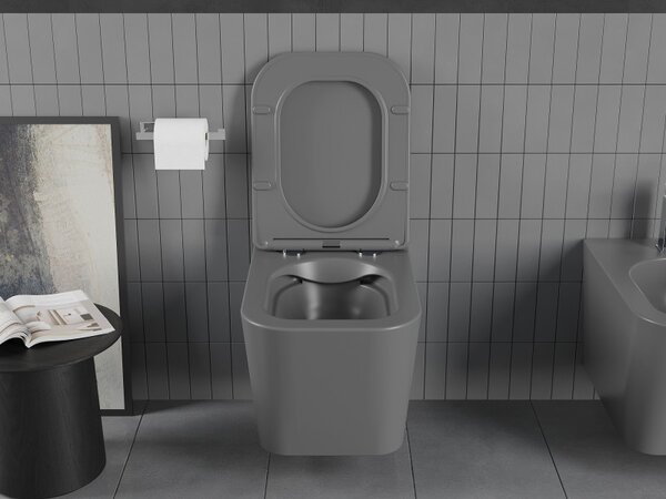 Mexen Teo WC Rimless cu scaun de toaletă slim, duroplast, gri închis mat, 30854071