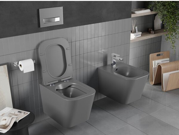 Mexen Teo WC Rimless cu scaun de toaletă slim, duroplast, gri închis mat, 30854071