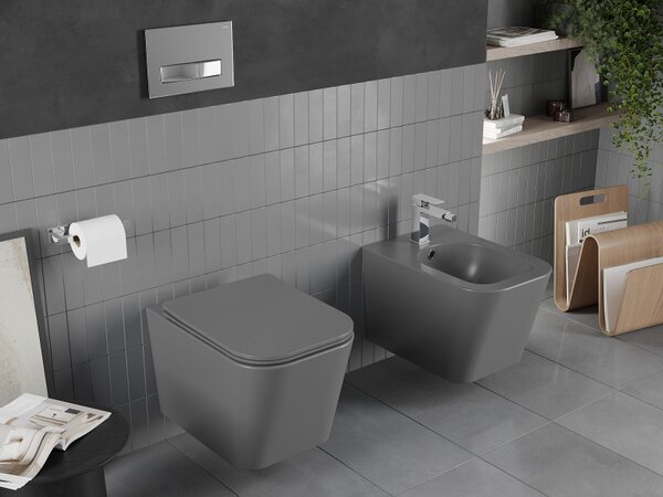 Mexen Teo WC Rimless cu scaun de toaletă slim, duroplast, gri închis mat, 30854071