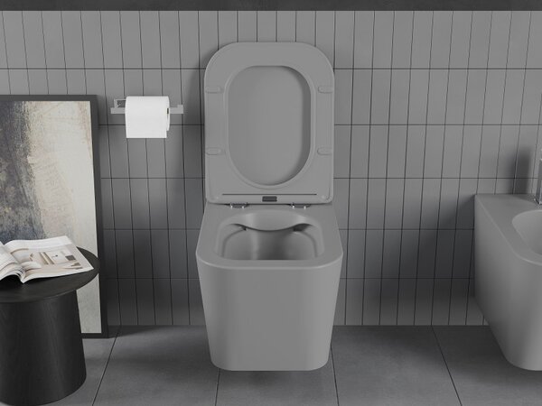 Mexen Teo WC Rimless cu scaun toaleta slim, duroplast, gri deschis mat, 30854061