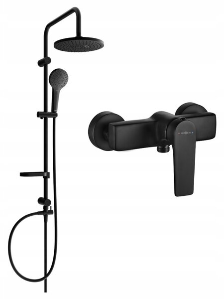 Set de duș Mexen Erik cu duș cu efect de ploaie și robinet de duș Lynx, negru mat, 745940205-70