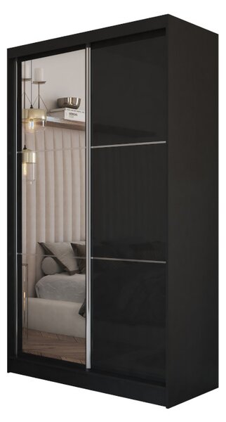 Dulap cu ușă glisantă KUREZ cu oglindă, 120x216x61, negru