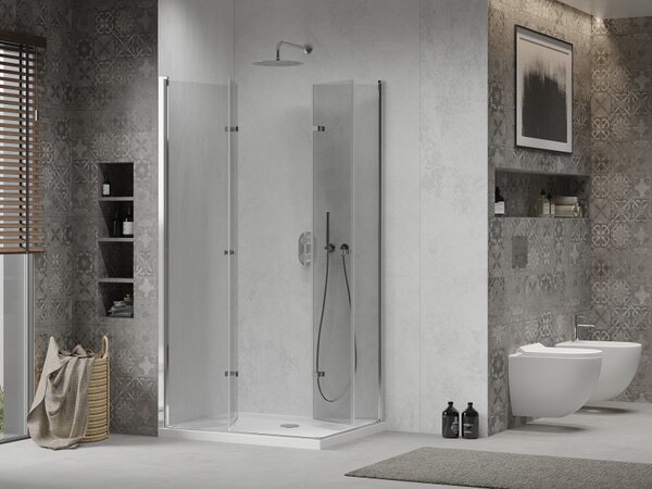 Mexen Lima Duo cabină de duș pliabilă 80 x 70 cm, transparentă, crom + cadă de duș plată - 856-080-070-01-02-4010