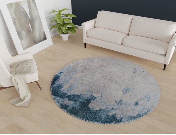 Covor albastru/gri lavabil rotund ø 80 cm – Vitaus