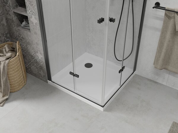 Mexen Lima Duo, cabină de duș 90 (uşă) x 90 (uşă) cm, sticlă transparentă 6 mm, profil negru + cadă de duș SLIM 5 cm, 856-090-090-70-02-4010B