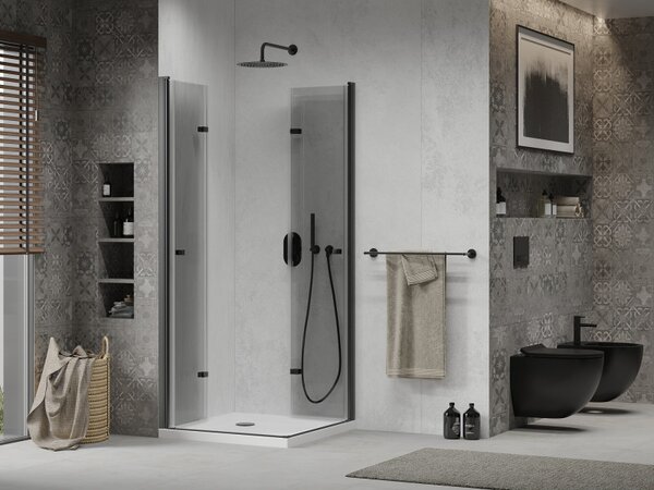 Mexen Lima Duo, cabină de duș 90 (uşă) x 90 (uşă) cm, sticlă transparentă 6 mm, profil negru + cadă de duș SLIM 5 cm, 856-090-090-70-02-4010B