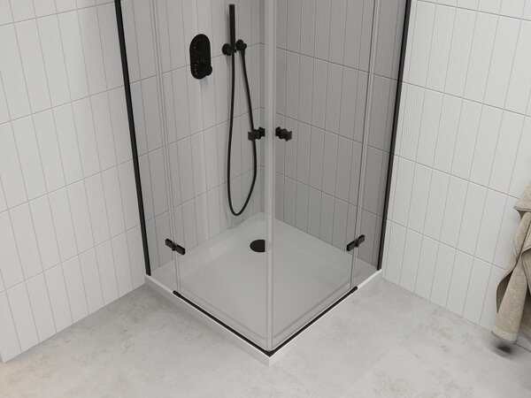 Mexen Roma Duo, cabină de duș 90 (uşă) x 90 (uşă) cm, sticlă transparentă 6 mm, profil negru + cadă de duș subțire 5 cm, 854-090-090-70-02-4010B