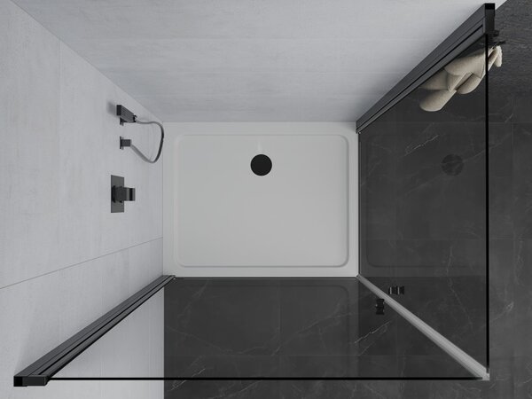Mexen Pretoria Duo, cabina de dus cu usi cu 2 aripi 80 (usa) x 70 (usa) cm, sticla transparenta 6mm, profil negru + cadita de dus subtire 5cm alba cu sifon negru, 852-080-070-70-02-4010B