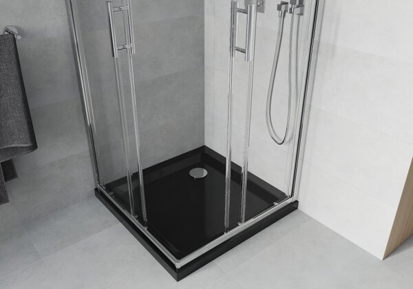Mexen Rio, cabină de duș pătrată 70 x 70 cm, sticlă transparentă de 6 mm, profil cromat + cădiță de duș neagră, 860-070-070-01-00-4070