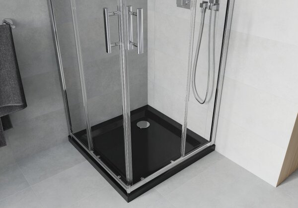Mexen Rio, cabină de duș pătrată 70 x 70 cm, sticlă transparentă de 6 mm, profil cromat + cădiță de duș neagră, 860-070-070-01-00-4070