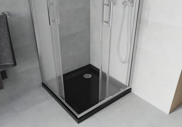 Mexen Rio, duș pătrat cu ușă glisantă 70(uşă) x 70(uşă) x 190 cm, sticlă mată 6mm, profil crom + cadă de duș SLIM neagră, 860-070-070-01-30-4070