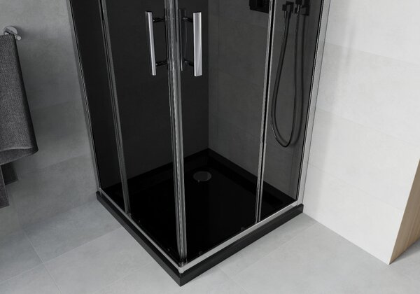 Mexen Rio, duș pătrat cu ușă glisantă 70(uşă) x 70(uşă) x 190 cm, sticlă gri 6mm, profil crom + cadă de duș SLIM neagră, 860-070-070-01-40-4070
