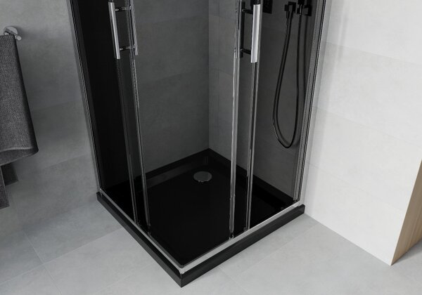 Mexen Rio, duș pătrat cu ușă glisantă 70(uşă) x 70(uşă) x 190 cm, sticlă gri 6mm, profil crom + cadă de duș SLIM neagră, 860-070-070-01-40-4070