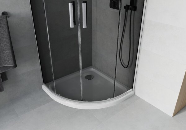 Mexen Rio, duș pătrat cu ușă glisantă 80 x 80 cm, sticlă gri 6 mm, profil crom + cadă de duș albă, 863-080-080-01-40-4110