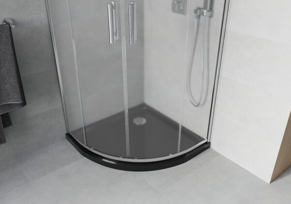 Mexen Rio, cabină de duș rotundă 80 x 80 cm, sticlă transparentă de 6 mm, profil cromat + cădiță de duș neagră, 863-080-080-01-00-4170