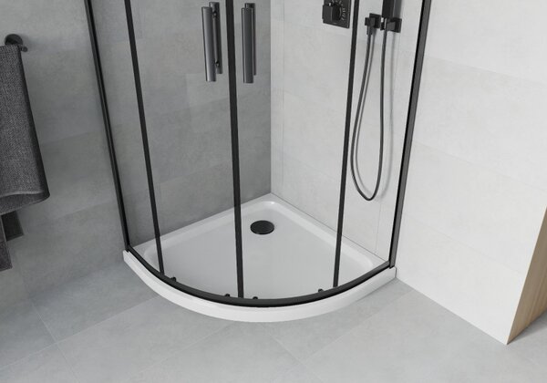 Mexen Rio, cabină de duș rotundă 90 x 90 cm, sticlă transparentă de 6 mm, profil negru + cădiță de duș albă, 863-090-090-70-00-4110B