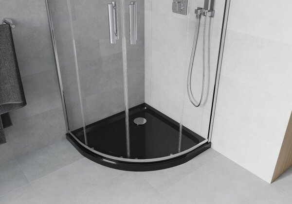 Mexen Rio, cabină de duș rotundă 90 x 90 cm, sticlă transparentă de 6 mm, profil cromat + cădiță de duș neagră, 863-090-090-01-00-4170