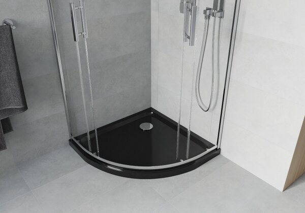 Mexen Rio, cabină de duș rotundă 90 x 90 cm, sticlă transparentă de 6 mm, profil cromat + cădiță de duș neagră, 863-090-090-01-00-4170
