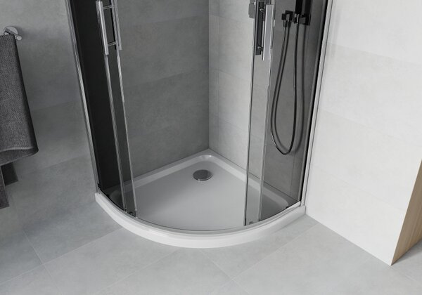 Mexen Rio, duș pătrat cu ușă glisantă 80 x 80 cm, sticlă gri 6 mm, profil crom + cadă de duș albă, 863-080-080-01-40-4110