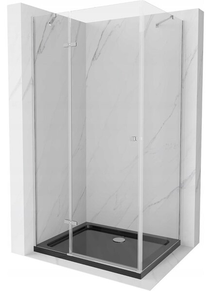 Mexen Roma, cabina de dus cu usa batanta 100 (usa) x 80 (perete) cm, sticla transparenta 6mm, profil crom + cadita de dus subtire neagra + sifon crom, 854-100-080-01-00-4070