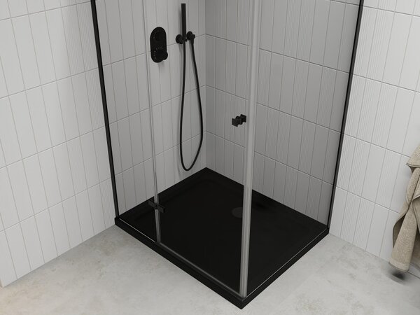 Mexen Roma, cabina de dus cu usa 1 canat 100 (usa) x 80 (perete) cm, sticla transparenta 6mm, profil negru, cadita de dus subtire 5cm neagra cu sifon negru, 854-100-080-70-00-4070B