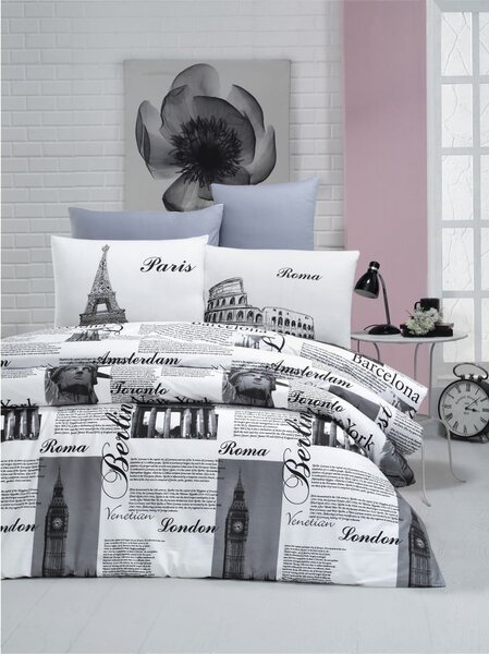 Lenjerie de pat alb-negru din bumbac pentru pat dublu 200x200 cm City – Mijolnir