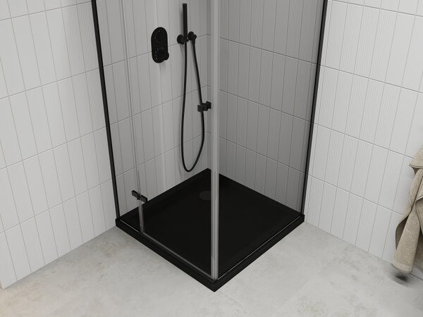 Mexen Roma, cabina de dus cu usa 1 canat 80 (usa) x 80 (perete) cm, sticla transparenta 6mm, profil negru, cadita de dus subtire 5cm neagra cu sifon negru, 854-080-080-70-00-4070B