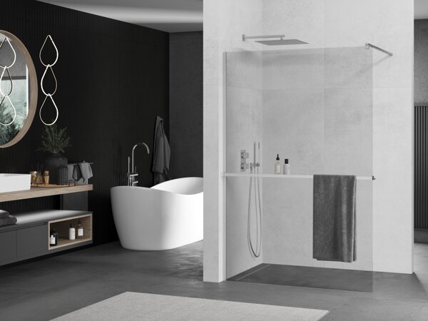 Mexen Kioto+, paravan de dus cu polita si suport pentru prosoape 70 x 200 cm, sticla transparenta 8 mm, profil cromat, 800-070-121-01-00