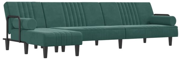 Canapea extensibilă în formă de L verde 260x140x70 cm catifea