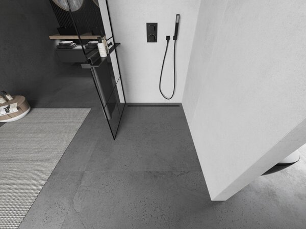 Mexen Kioto+, paravan de dus cu polita si suport pentru prosoape 80 x 200 cm, sticla transparenta 8 mm, model negru, profil negru, 800-080-121-70-77