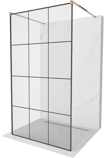 Mexen Kioto, paravan de duș 100 x 200 cm, sticlă transparentă de 8 mm - model negru, 2x distanțier stabilizator auriu, profil auriu roz, 800-100-002-…