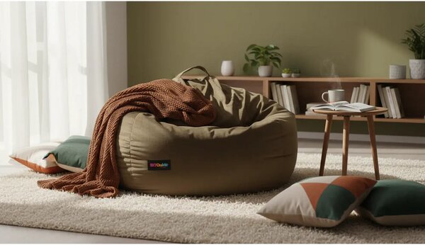 Fotoliu puf TRIKALO, maro taupe, material textil, 75x100 cm