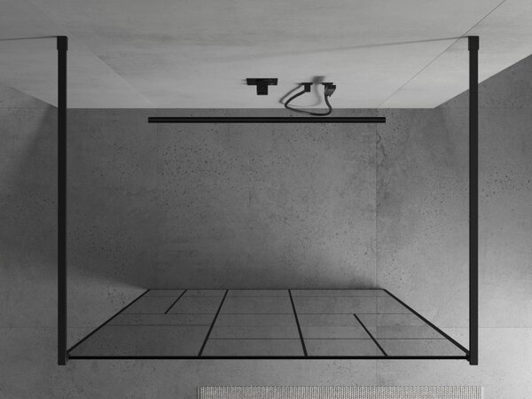 Mexen Kioto, paravan de duș 100 x 200 cm, 8 mm sticlă transparentă/model negru, 2x distanțier stabilizator negru, 800-100-002-70-78