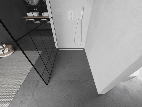 Mexen Kioto, Masa de dus Walk-In 70 x 200 cm, 8 mm sticla transparenta/negru model, profil alb, 800-070-101-20-78
