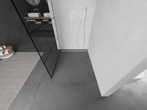 Mexen Kioto, paravan de dus walk-in 100 x 200 cm, 8 mm sticla transparenta/negru model, profil alb, 800-100-101-20-77