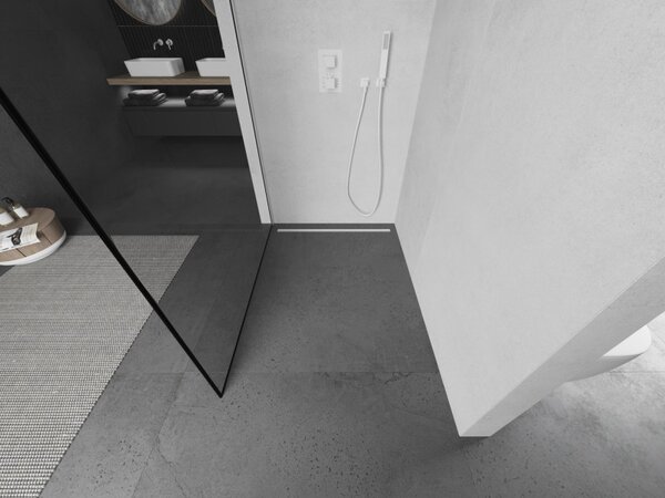 Mexen Kioto, Masa de dus Walk-In 80 x 200 cm, 8 mm sticla transparenta/negru model, profil alb, 800-080-101-20-70