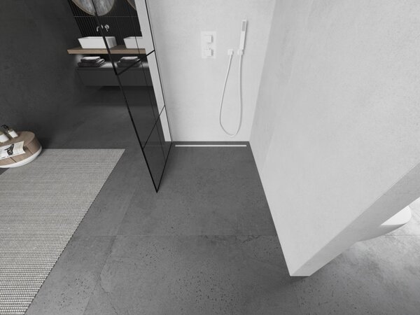 Mexen Kioto, paravan de dus walk-in 80 x 200 cm, 8 mm sticla transparenta/negru model, profil alb, 800-080-101-20-77