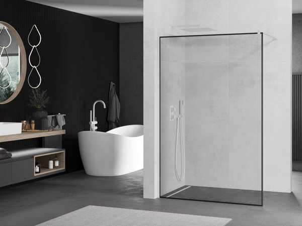 Mexen Kioto, Masa de dus Walk-In 80 x 200 cm, 8 mm sticla transparenta/negru model, profil alb, 800-080-101-20-70