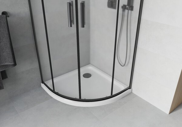Mexen Rio, duș pătrat cu ușă glisantă 80(uşă) x 80(uşă) x 190 cm, sticlă mată 6mm, profil negru + cadă de duș SLIM albă, 863-080-080-70-30-4110B