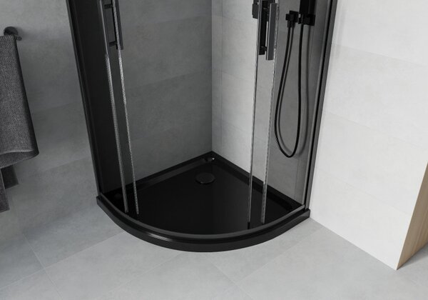 Mexen Rio, duș pătrat cu ușă glisantă 80 (uşă) x 80 (uşă) x 190 cm, sticlă gri 6 mm, profil negru + cadă de duș SLIM neagră, 863-080-080-70-40-4170B