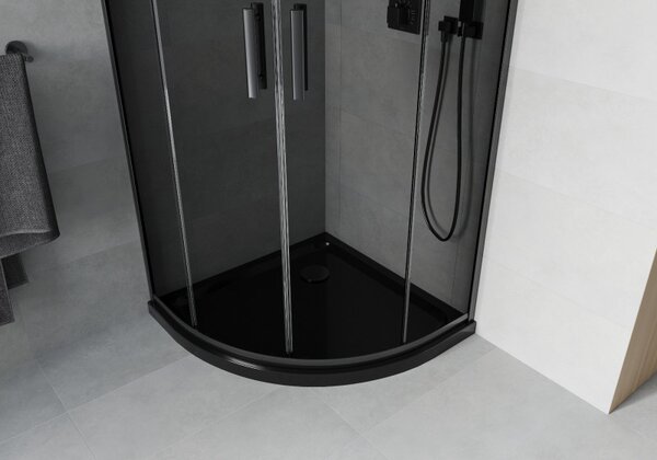 Mexen Rio, duș pătrat cu ușă glisantă 80 (uşă) x 80 (uşă) x 190 cm, sticlă gri 6 mm, profil negru + cadă de duș SLIM neagră, 863-080-080-70-40-4170B