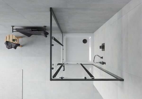 Mexen Rio, cabină de duș pătrată 90 x 90 cm, sticlă transparentă de 6 mm, profil negru + cădiță de duș albă, 860-090-090-70-00-4010B