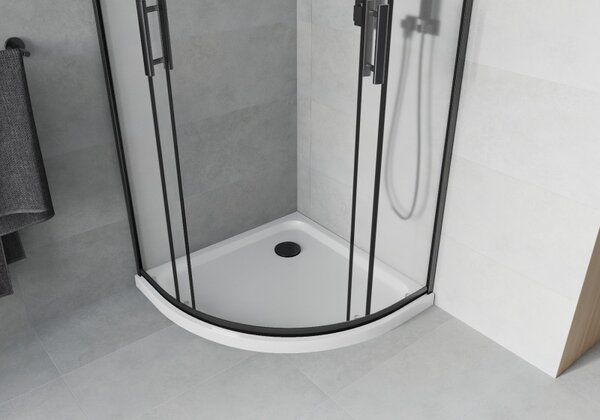 Mexen Rio, duș pătrat cu ușă glisantă 80(uşă) x 80(uşă) x 190 cm, sticlă mată 6mm, profil negru + cadă de duș SLIM albă, 863-080-080-70-30-4110B