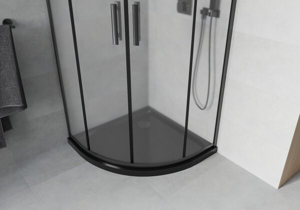 Mexen Rio, duș pătrat cu ușă glisantă 90(uşă) x 90(uşă) x 190 cm, sticlă mată 6mm, profil negru + cadă de duș SLIM neagră, 863-090-090-70-30-4170B