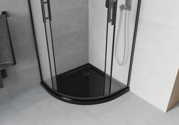 Mexen Rio, duș pătrat cu ușă glisantă 90(uşă) x 90(uşă) x 190 cm, sticlă mată 6mm, profil negru + cadă de duș SLIM neagră, 863-090-090-70-30-4170B